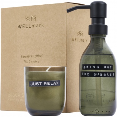 Logotrade Werbegeschenke das Foto: Wellmark Discovery Seifenspender und Duftkerze ´dunkler Bernstein´-Set, 200 ml (Seifenspender) und 150 g (Duftkerze)