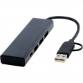 Rise USB 2.0 Hub aus recyceltem RCS Aluminium, Durchgehend schwarz