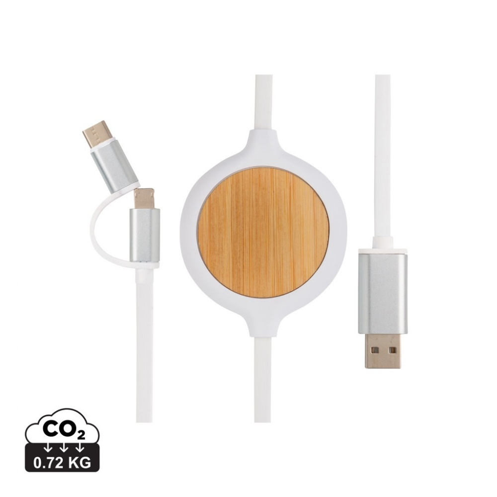 Logotrade Logogeschenke das Foto: 3-in-1 Kabel mit 5W Bambus Wireless Charger