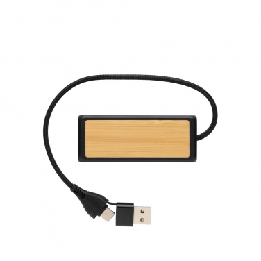 Logotrade Werbegeschenke das Foto: Link Dual Input USB Hub aus RCS rec. Kunststoff und Bambus