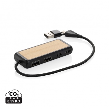 Logotrade werbemittel das Foto: Link Dual Input USB Hub aus RCS rec. Kunststoff und Bambus