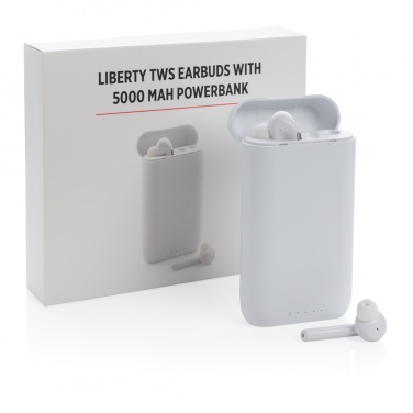 Logotrade Werbeartikel das Foto: Liberty TWS Ohrhörer mit 5.000 mAh Powerbank