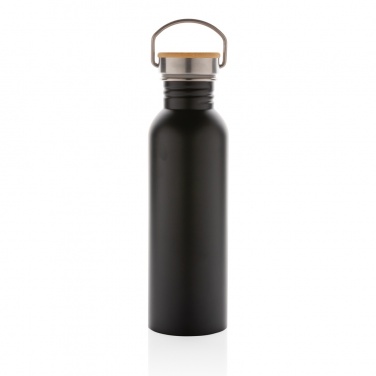 Logotrade Werbeartikel das Foto: Moderne Stainless-Steel Flasche mit Bambusdeckel