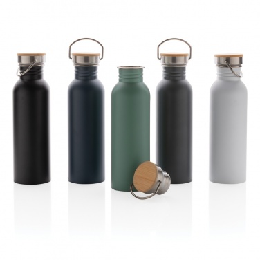 Logotrade Geschäftsgeschenke das Foto: Moderne Stainless-Steel Flasche mit Bambusdeckel