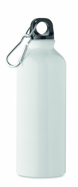 Logotrade Werbeartikel das Foto: Einwandige 500-ml-Wasserflasche aus recyceltem Aluminium mit Karabiner