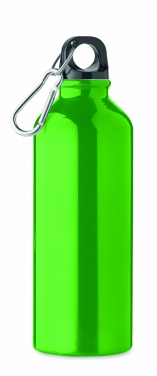 Logotrade Werbeartikel das Foto: Einwandige 500-ml-Wasserflasche aus recyceltem Aluminium mit Karabiner