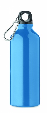 Logotrade Werbeartikel das Foto: Einwandige 500-ml-Wasserflasche aus recyceltem Aluminium mit Karabiner