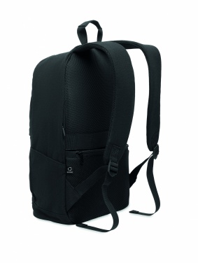 Logotrade Logogeschenke das Foto: Ein 15-Zoll-Laptop-Rucksack aus recycelter Baumwolle (Pre-Consumer) und recyceltem Polyester mit individuell anpassbarem Druck