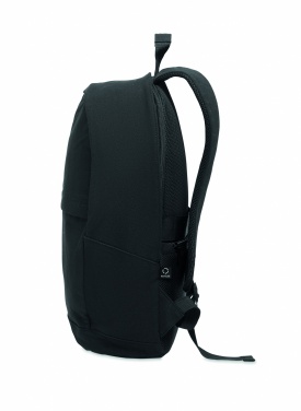 Logotrade Firmengeschenke das Foto: Ein 15-Zoll-Laptop-Rucksack aus recycelter Baumwolle (Pre-Consumer) und recyceltem Polyester mit individuell anpassbarem Druck