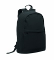 Ein 15-Zoll-Laptop-Rucksack aus recycelter Baumwolle (Pre-Consumer) und recyceltem Polyester mit individuell anpassbarem Druck, Schwarz