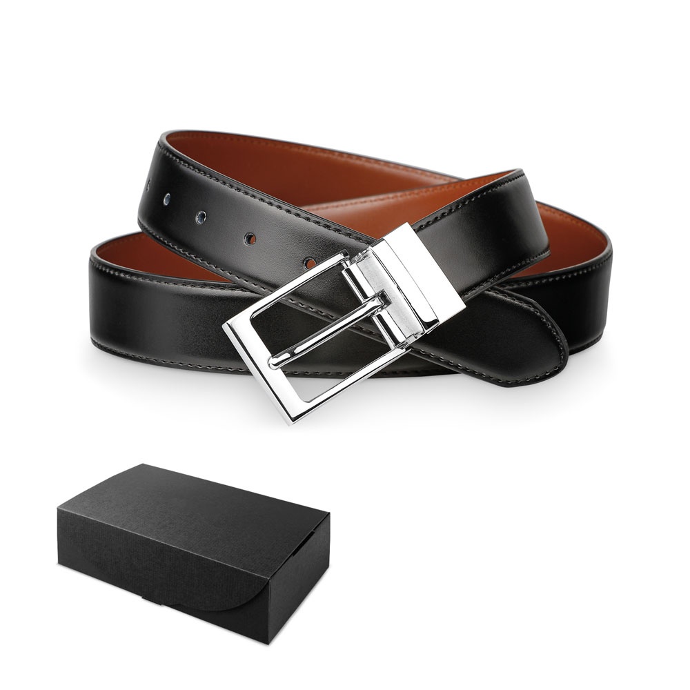 Logo trade corporate gift photo of: Men's leather belt Malini, black/silver
