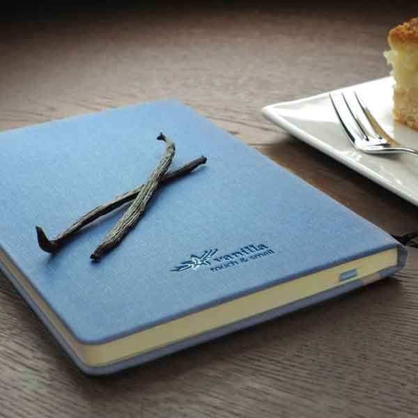 Logo trade promotional merchandise picture of: Vanilla-scented A5 notebook, blue