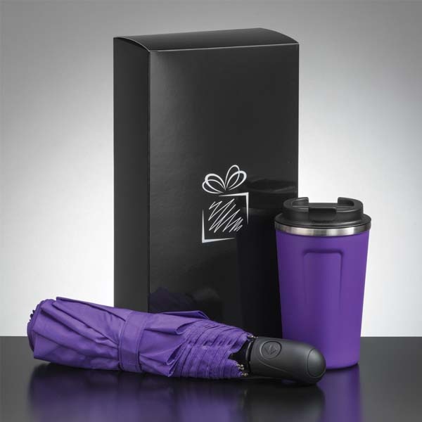 Logotrade corporate gift picture of: Traveller set: thermal mug 350 ml and full automatic umbrella, purple