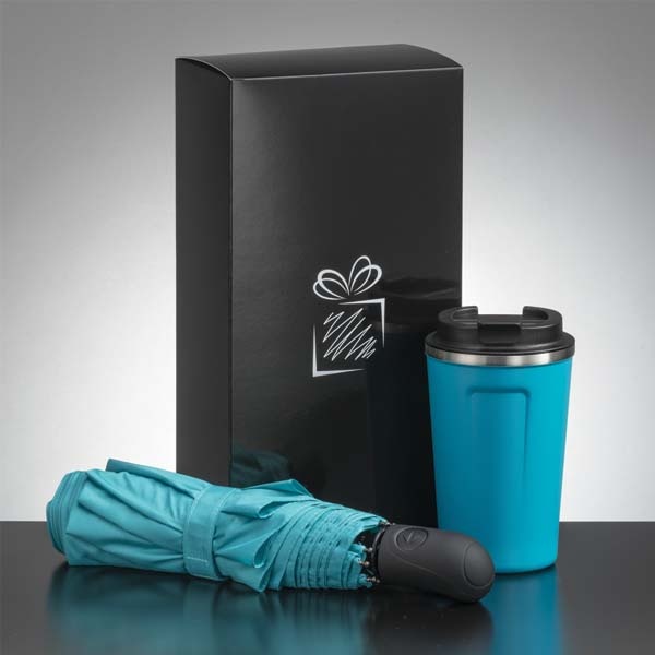 Logo trade promotional items picture of: Traveller set: thermal mug 350 ml and umbrella, turquoise