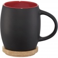 Hearth 400 ml ceramic mug with wooden coaster, Solid black / Red