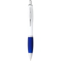 Nash ballpoint pen with white barrel and coloured grip, White / Royal blue