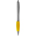 Nash ballpoint pen silver barrel and coloured grip, Silver / Yellow