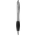 Nash ballpoint pen silver barrel and coloured grip, Silver / Solid black