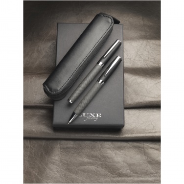 Logotrade promotional item image of: Carbon duo pen gift set with pouch