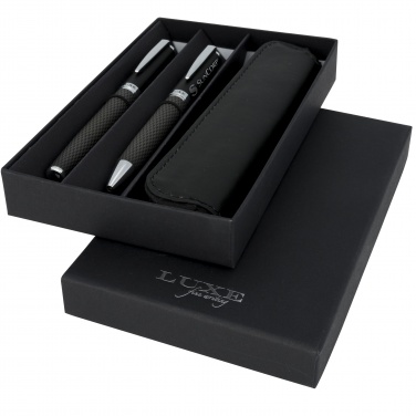 Logo trade corporate gifts image of: Carbon duo pen gift set with pouch