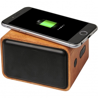 Logo trade corporate gifts image of: Wooden 3W speaker with wireless charging pad