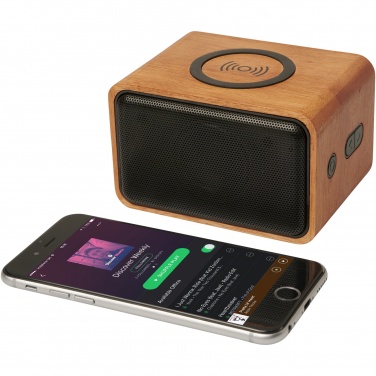 Logo trade advertising products picture of: Wooden 3W speaker with wireless charging pad