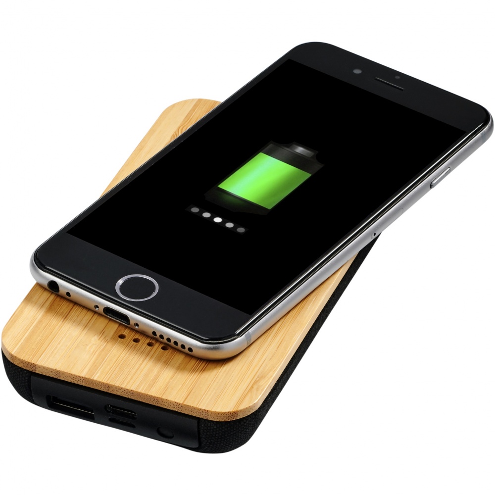 Logo trade corporate gifts image of: Future 6000 mAh bamboo/fabric wireless power bank