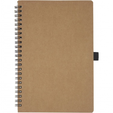 Logo trade promotional products image of: Cobble A5 wire-o recycled cardboard notebook with stone paper