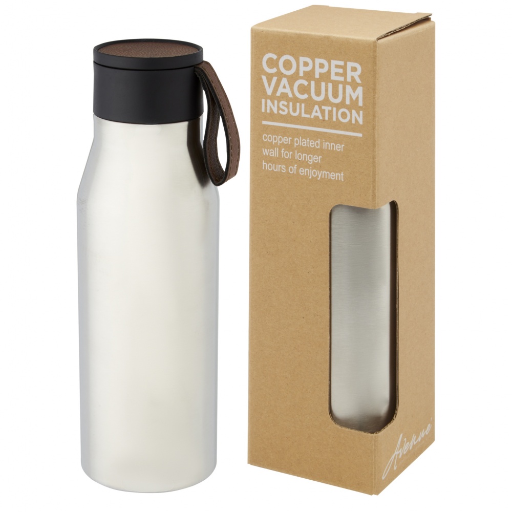 Logotrade promotional merchandise photo of: Ljungan 500 ml copper vacuum insulated stainless steel bottle with PU leather strap and lid