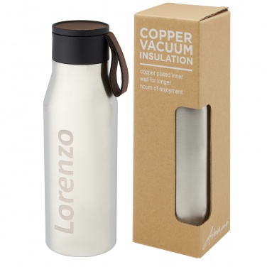 Logo trade promotional gift photo of: Ljungan 500 ml copper vacuum insulated stainless steel bottle with PU leather strap and lid