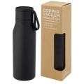 Ljungan 500 ml copper vacuum insulated stainless steel bottle with PU leather strap and lid, Solid black