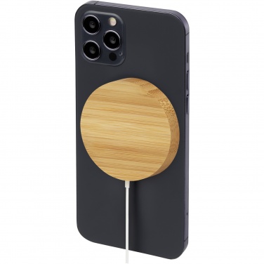 Logo trade promotional products picture of: Atra 10W bamboo magnetic wireless charging pad