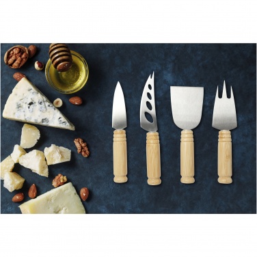 Logo trade promotional giveaways image of: Cheds 4-piece bamboo cheese set