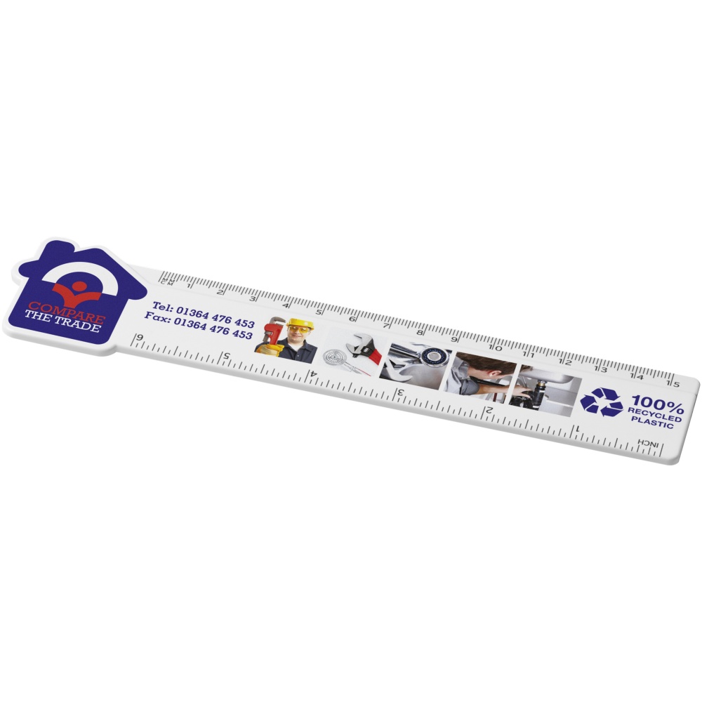 Logo trade promotional merchandise picture of: Tait 15 cm house-shaped recycled plastic ruler