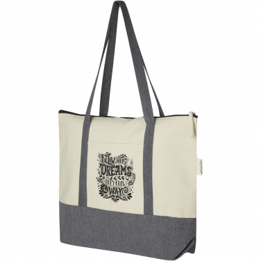 Logo trade promotional giveaways picture of: Repose 320 g/m² recycled cotton zippered tote bag 10L