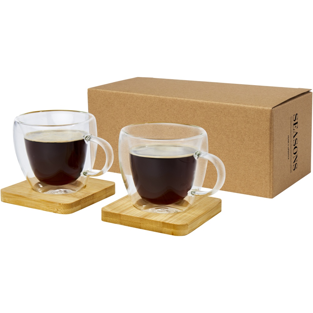 Logo trade promotional giveaway photo of: Manti 2-piece 100 ml double-wall glass cup with bamboo coaster 