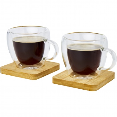 Logo trade promotional merchandise photo of: Manti 2-piece 100 ml double-wall glass cup with bamboo coaster 