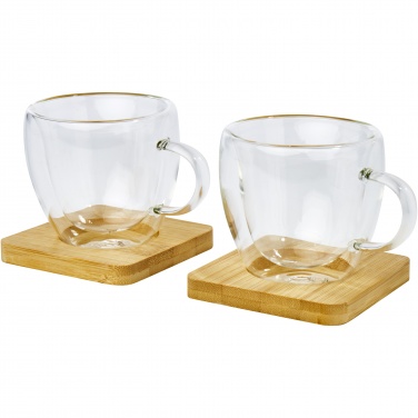 Logo trade promotional item photo of: Manti 2-piece 100 ml double-wall glass cup with bamboo coaster 