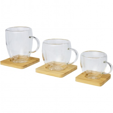 Logo trade promotional gift photo of: Manti 2-piece 100 ml double-wall glass cup with bamboo coaster 