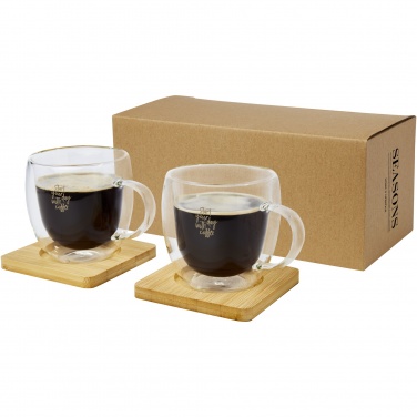 Logo trade advertising products picture of: Manti 2-piece 250 ml double-wall glass cup with bamboo coaster 