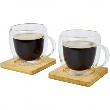 Logotrade promotional product image of: Manti 2-piece 250 ml double-wall glass cup with bamboo coaster 