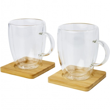 Logotrade promotional product picture of: Manti 2-piece 350 ml double-wall glass cup with bamboo coaster 