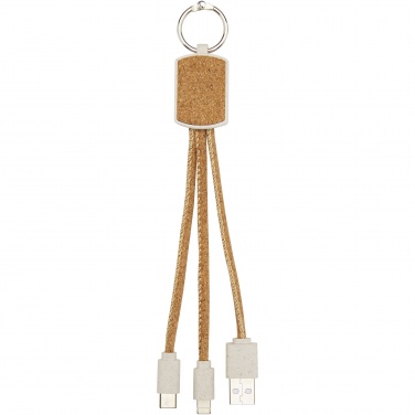 Logo trade promotional giveaways image of: Bates wheat straw and cork 3-in-1 charging cable