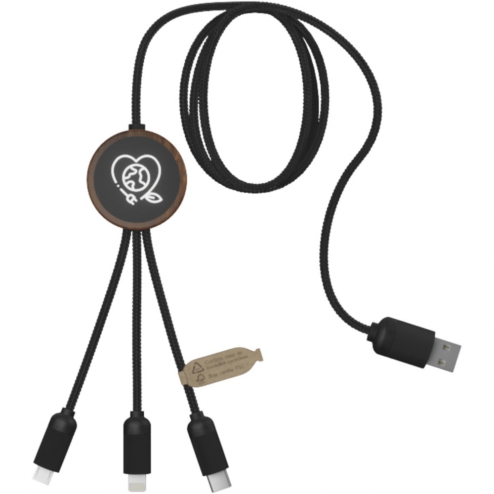 Logo trade business gift photo of: SCX.design C36 3-in-1 rPET light-up logo extended charging cable with round bamboo casing