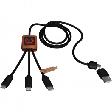 Logotrade business gift image of: SCX.design C38 5-in-1 rPET light-up logo charging cable with squared wooden casing