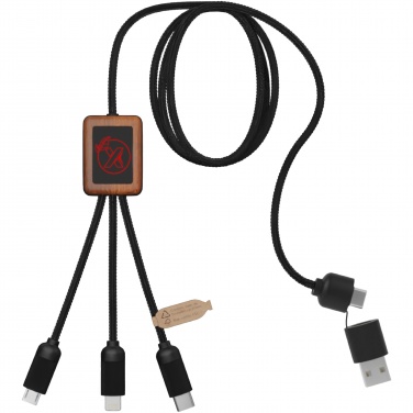 Logo trade promotional giveaways image of: SCX.design C38 5-in-1 rPET light-up logo charging cable with squared wooden casing