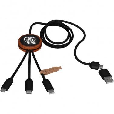 Logotrade promotional gift image of: SCX.design C37 5-in-1 rPET light-up logo charging cable with round wooden casing