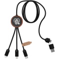 SCX.design C37 5-in-1 rPET light-up logo charging cable with round wooden casing, Wood