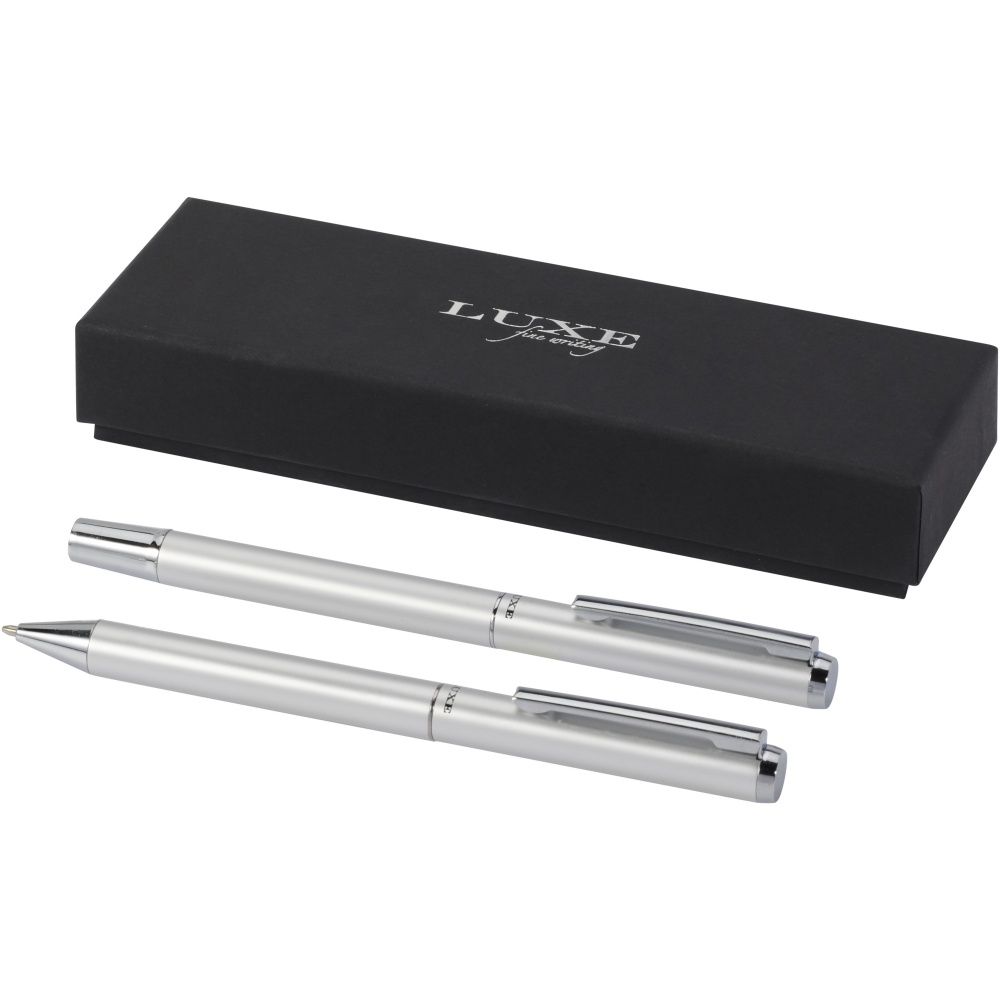 Logotrade advertising product image of: Lucetto recycled aluminium ballpoint and rollerball pen gift set