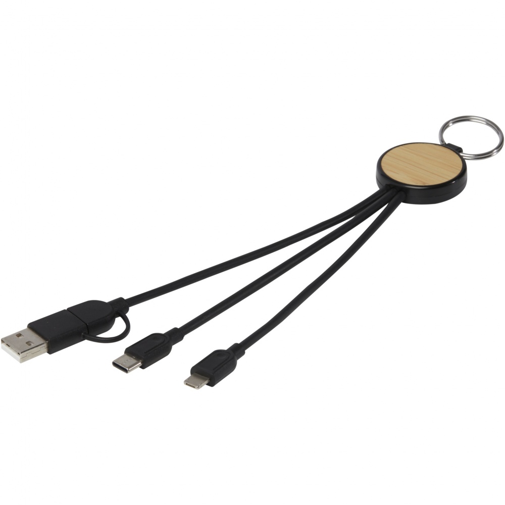 Logo trade promotional giveaways picture of: Tecta 6-in-1 recycled plastic/bamboo charging cable with keyring